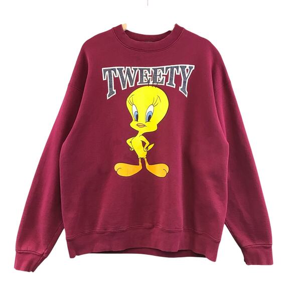 Vintage Tweety Bird Burgundy Sweatshirt XL Looney Tunes 1996 Big Print - Picture 1 of 12